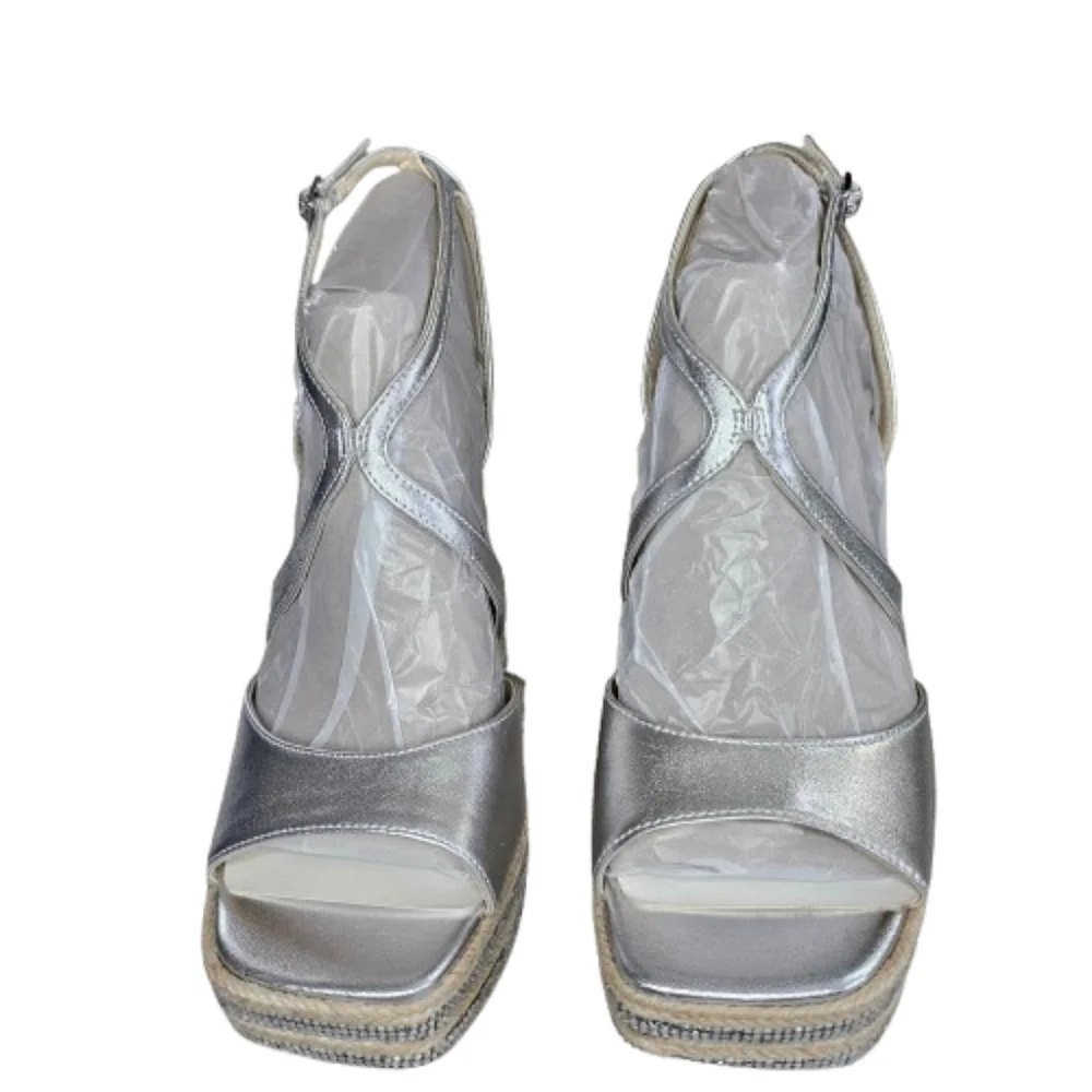 NWT Jessica Simpson Dosia Silver Platform Heels Size 9 Rhinestone Strappy Sandal